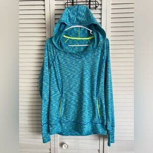 Tangerine Long Sleeve Hoodie Blue and Yellow Women’s Sweater size M